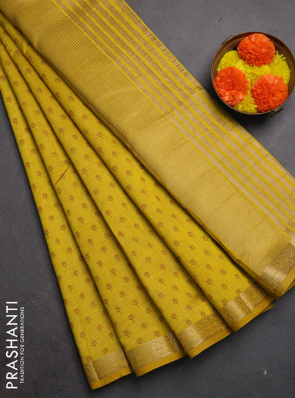 Semi raw silk saree mustard yellow with allover butta prints and zari woven border