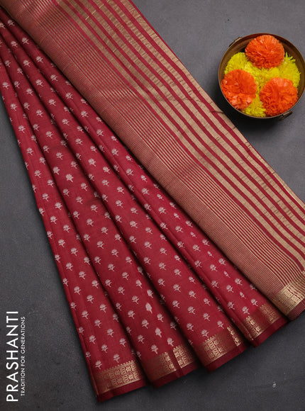 Semi raw silk saree maroon with allover butta prints and zari woven border