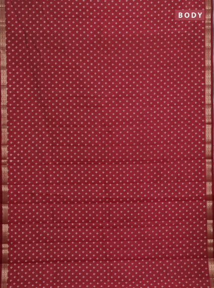 Semi raw silk saree maroon with allover butta prints and zari woven border