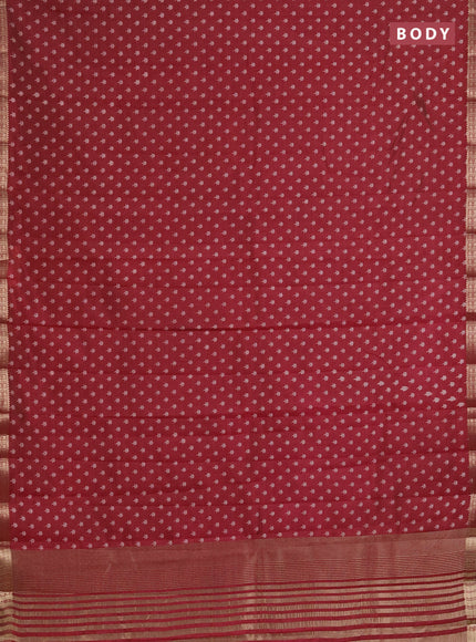 Semi raw silk saree maroon with allover butta prints and zari woven border