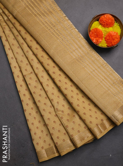 Semi raw silk saree sandal with allover butta prints and zari woven border