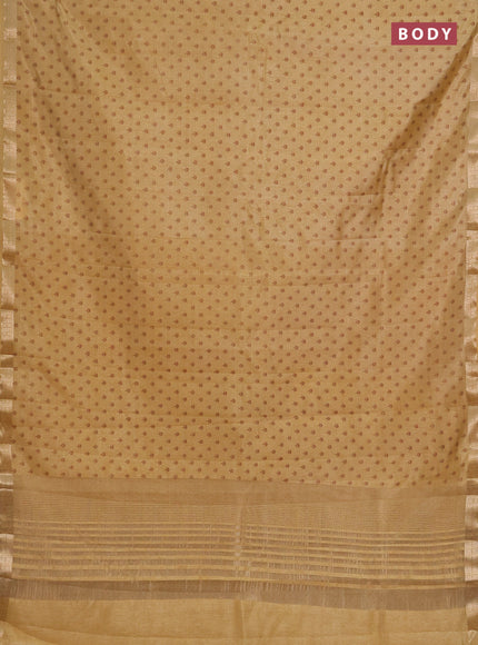 Semi raw silk saree sandal with allover butta prints and zari woven border