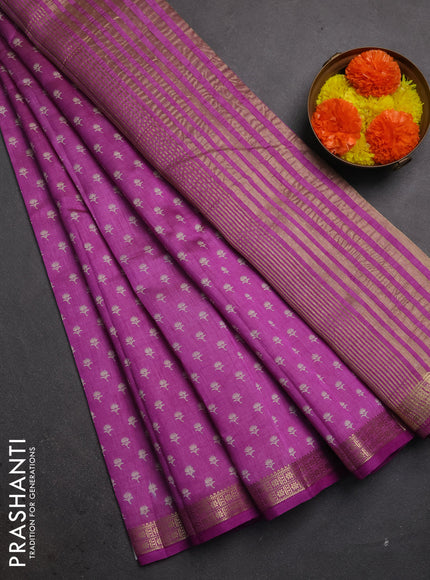 Semi raw silk saree lavender with allover butta prints and zari woven border