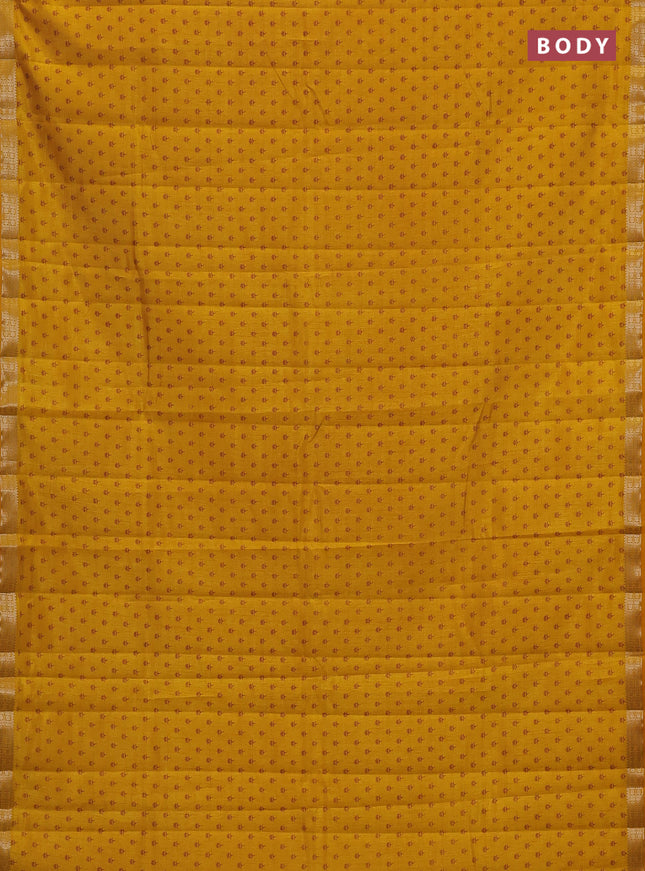 Semi raw silk saree mustard yellow with allover butta prints and zari woven border