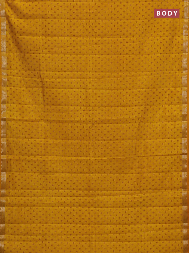 Semi raw silk saree mustard yellow with allover butta prints and zari woven border