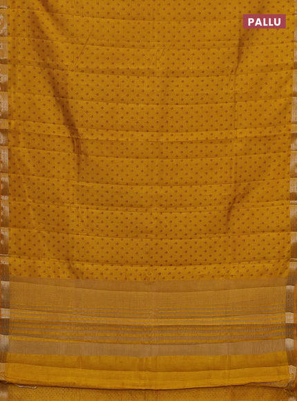 Semi raw silk saree mustard yellow with allover butta prints and zari woven border