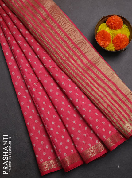 Semi raw silk saree pink shade with allover butta prints and zari woven border