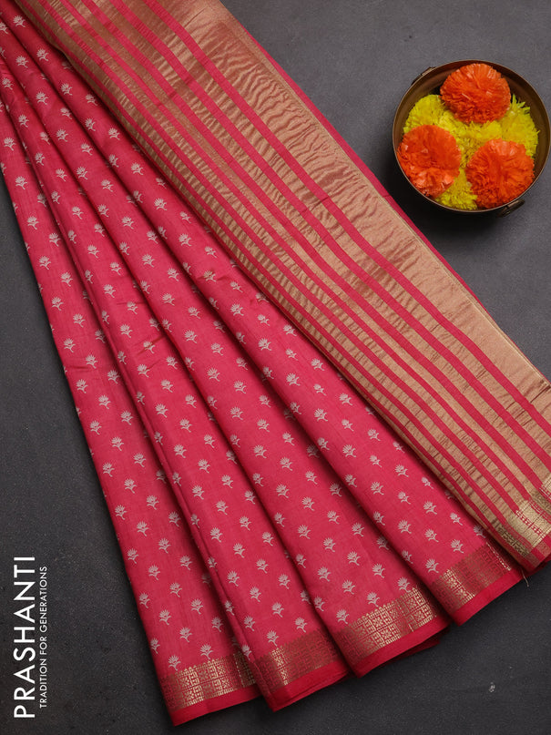 Semi raw silk saree pink shade with allover butta prints and zari woven border