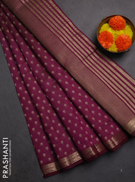 Semi raw silk saree wine shade with allover butta prints and zari woven border