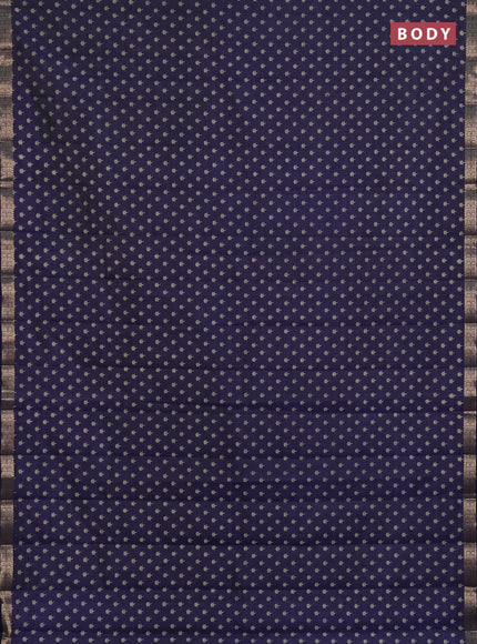 Semi raw silk saree navy blue with allover butta prints and zari woven border