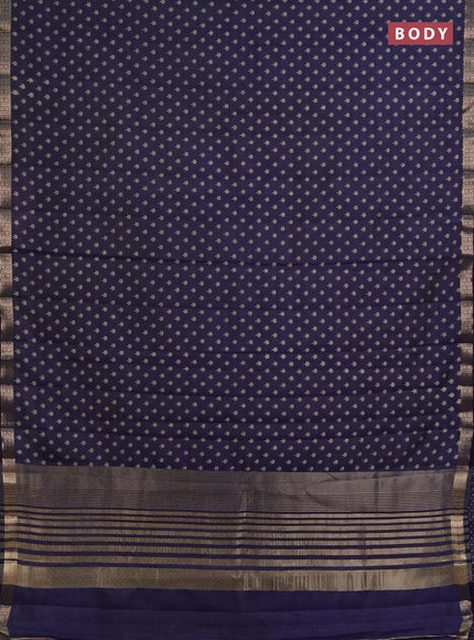 Semi raw silk saree navy blue with allover butta prints and zari woven border