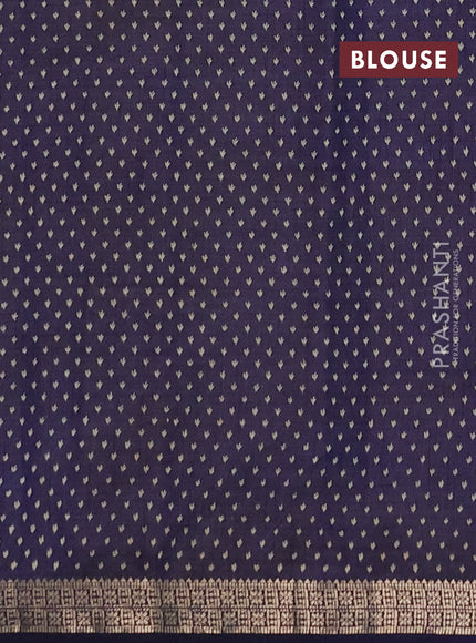 Semi raw silk saree navy blue with allover butta prints and zari woven border