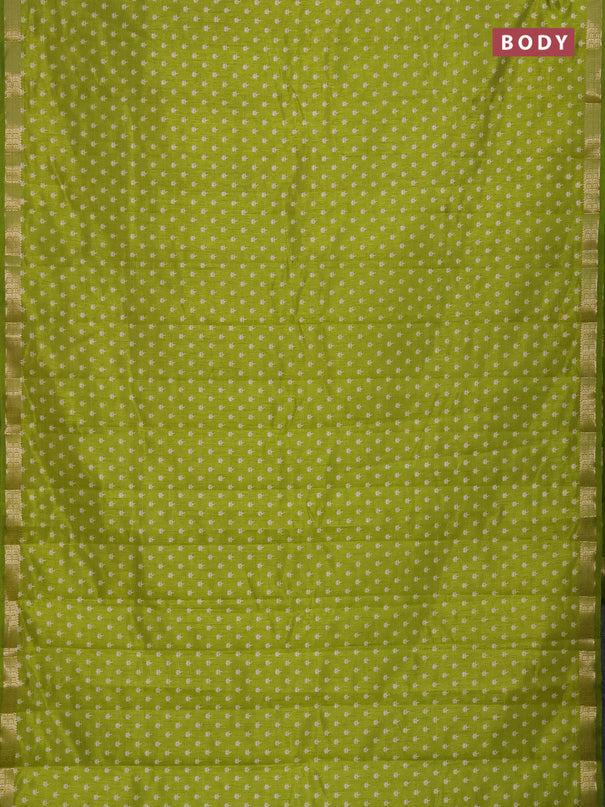 Semi raw silk saree light green with allover butta prints and zari woven border