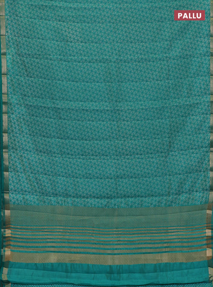 Semi raw silk saree teal green with allover geometric prints and zari woven border