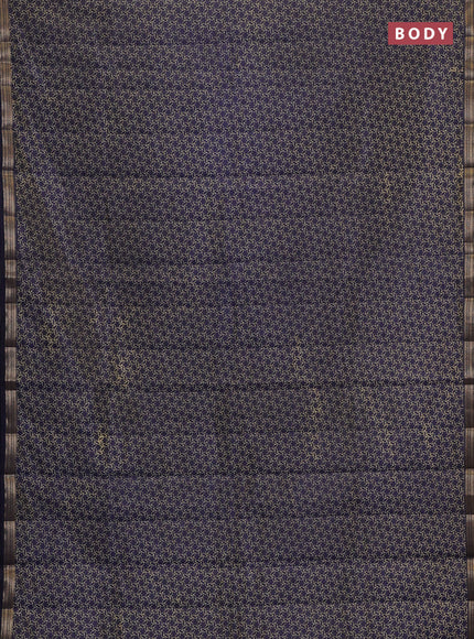 Semi raw silk saree navy blue with allover geometric prints and zari woven border