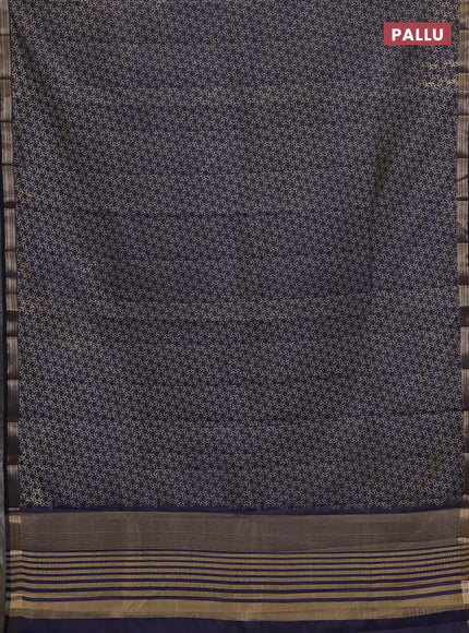 Semi raw silk saree navy blue with allover geometric prints and zari woven border