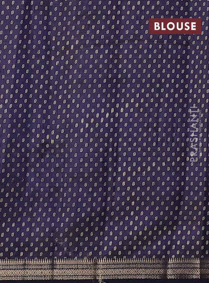 Semi raw silk saree navy blue with allover geometric prints and zari woven border