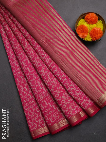 Semi raw silk saree pink with allover geometric prints and zari woven border
