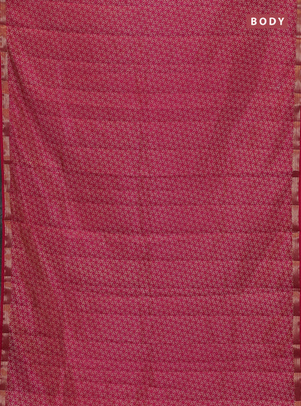 Semi raw silk saree pink with allover geometric prints and zari woven border