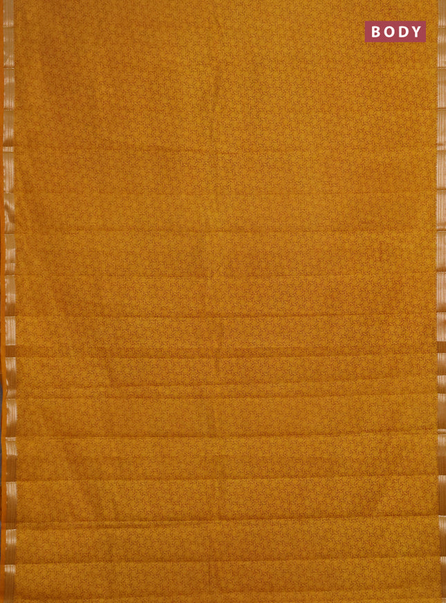 Semi raw silk saree dark mustard with allover geometric prints and zari woven border