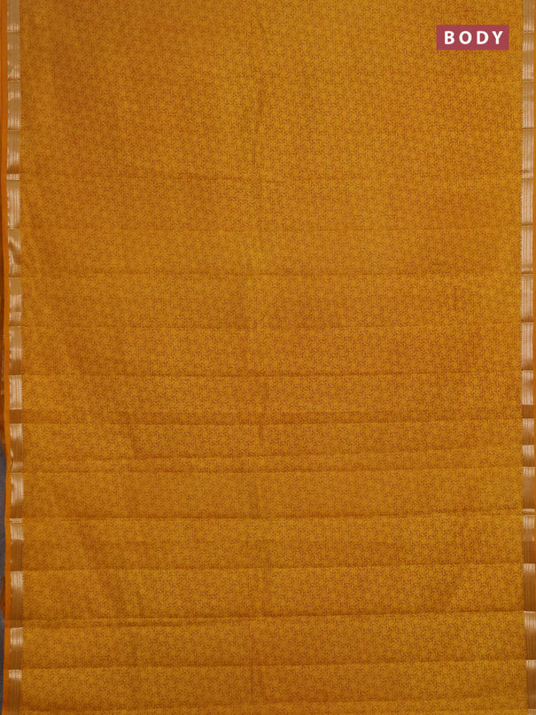 Semi raw silk saree dark mustard with allover geometric prints and zari woven border
