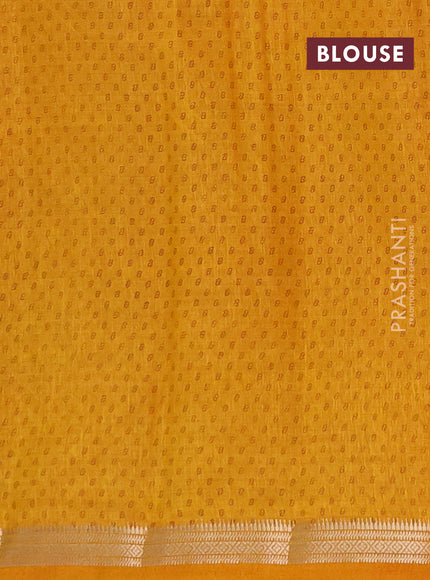 Semi raw silk saree dark mustard with allover geometric prints and zari woven border