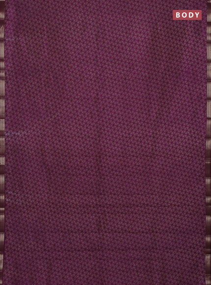 Semi raw silk saree wine shade with allover geometric prints and zari woven border