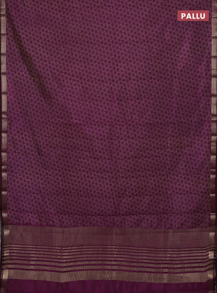Semi raw silk saree wine shade with allover geometric prints and zari woven border