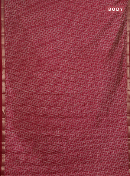 Semi raw silk saree maroon with allover geometric prints and zari woven border