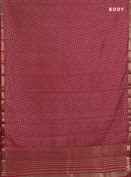 Semi raw silk saree maroon with allover geometric prints and zari woven border