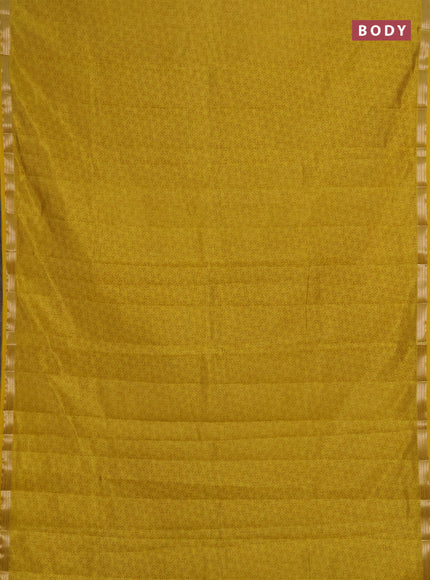Semi raw silk saree mustard yellow with allover geometric prints and zari woven border
