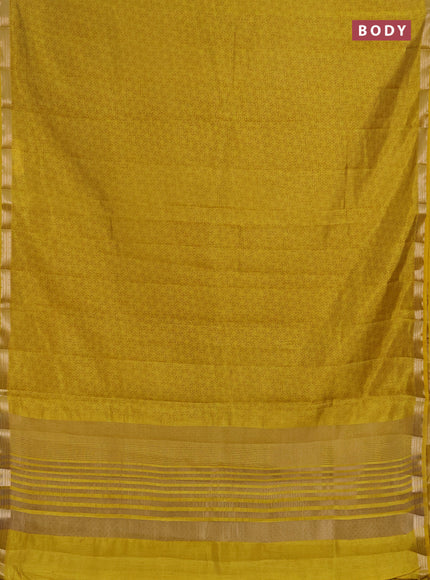 Semi raw silk saree mustard yellow with allover geometric prints and zari woven border