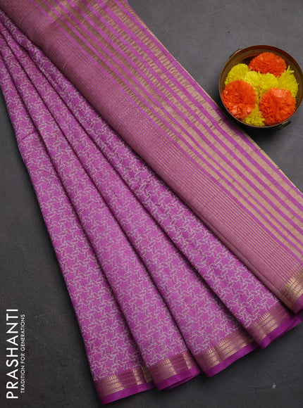 Semi raw silk saree lavender with allover geometric prints and zari woven border