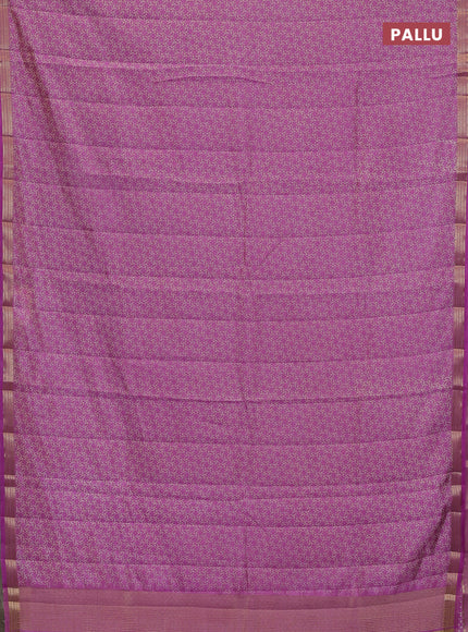 Semi raw silk saree lavender with allover geometric prints and zari woven border