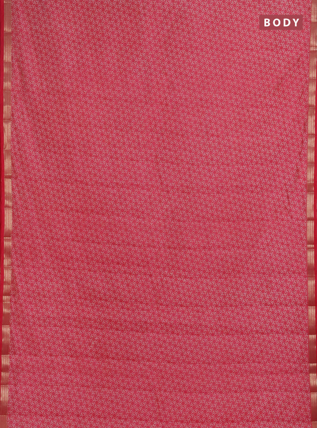 Semi raw silk saree pink shade with allover geometric prints and zari woven border