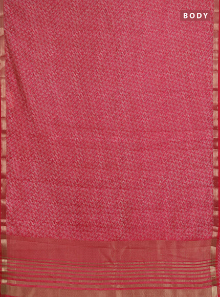 Semi raw silk saree pink shade with allover geometric prints and zari woven border