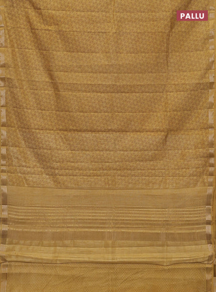 Semi raw silk saree sandal with allover geometric prints and zari woven border