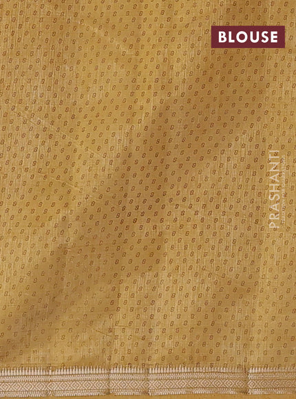Semi raw silk saree sandal with allover geometric prints and zari woven border