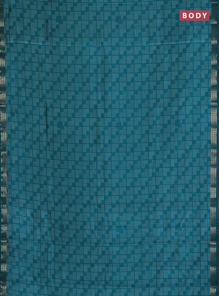 Semi raw silk saree teal green with allover geometric prints and zari woven border