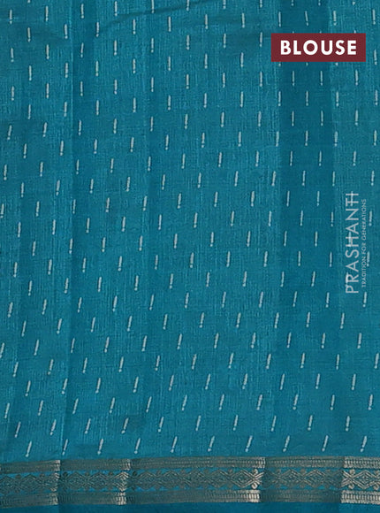 Semi raw silk saree teal green with allover geometric prints and zari woven border