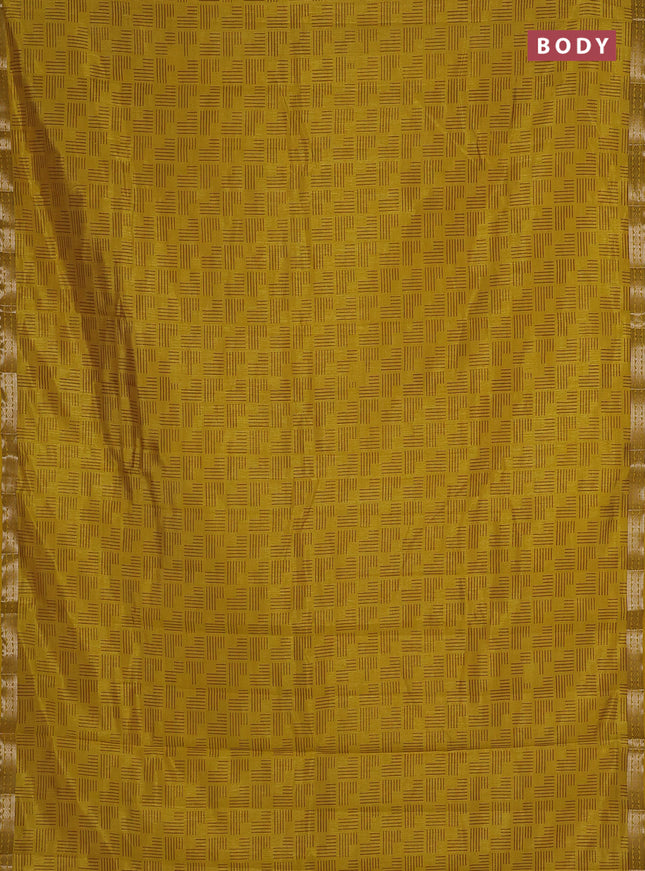 Semi raw silk saree mustard yellow with allover geometric prints and zari woven border