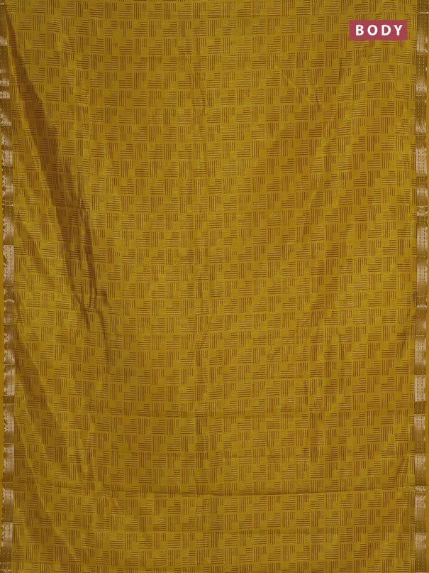 Semi raw silk saree mustard yellow with allover geometric prints and zari woven border