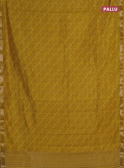 Semi raw silk saree mustard yellow with allover geometric prints and zari woven border