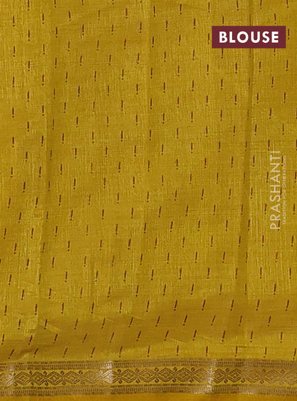 Semi raw silk saree mustard yellow with allover geometric prints and zari woven border