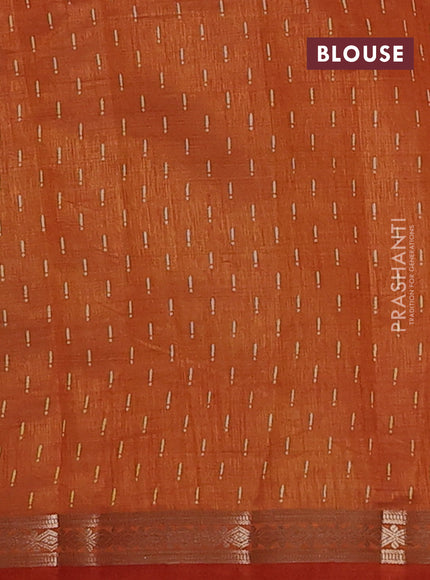 Semi raw silk saree rustic orange with allover geometric prints and zari woven border