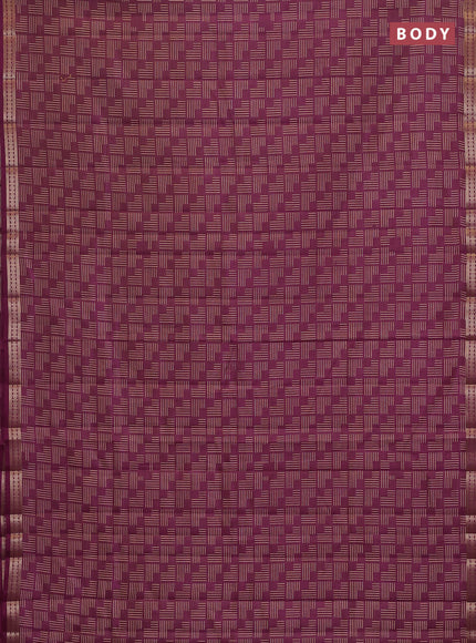 Semi raw silk saree wine shade with allover geometric prints and zari woven border