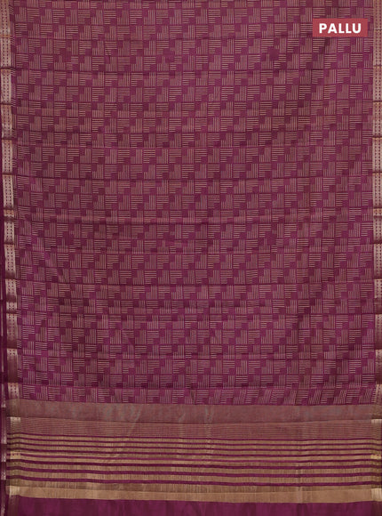Semi raw silk saree wine shade with allover geometric prints and zari woven border