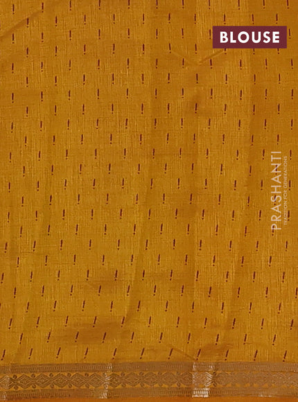 Semi raw silk saree dark mustard with allover geometric prints and zari woven border