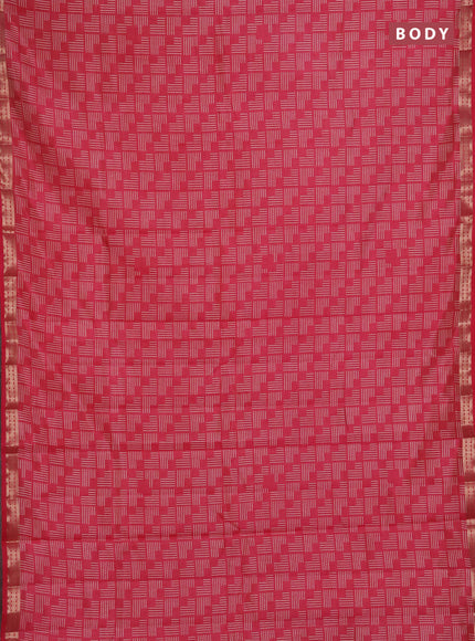 Semi raw silk saree pink shade with allover geometric prints and zari woven border