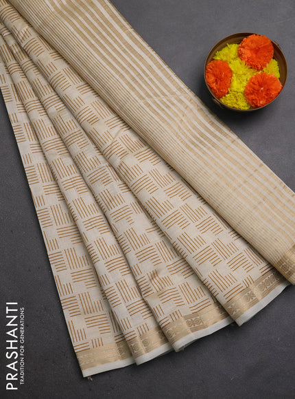 Semi raw silk saree cream with allover geometric prints and zari woven border